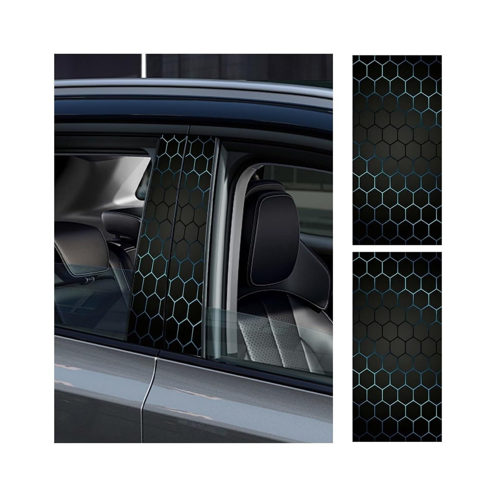 Carbon Fiber Car Window Pillar Stickers, Waterproof Personalized Vehicle B Pillar Scratch Protection Decal, Self-Adhesive Automotive Exterior Decoration Stickers(Black Green2)