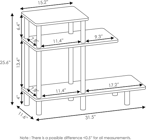 Miniatura 3 de Furinno Turn-N-Tube - Mesa auxiliar de sofá de 3 niveles, roble francés grisnegro