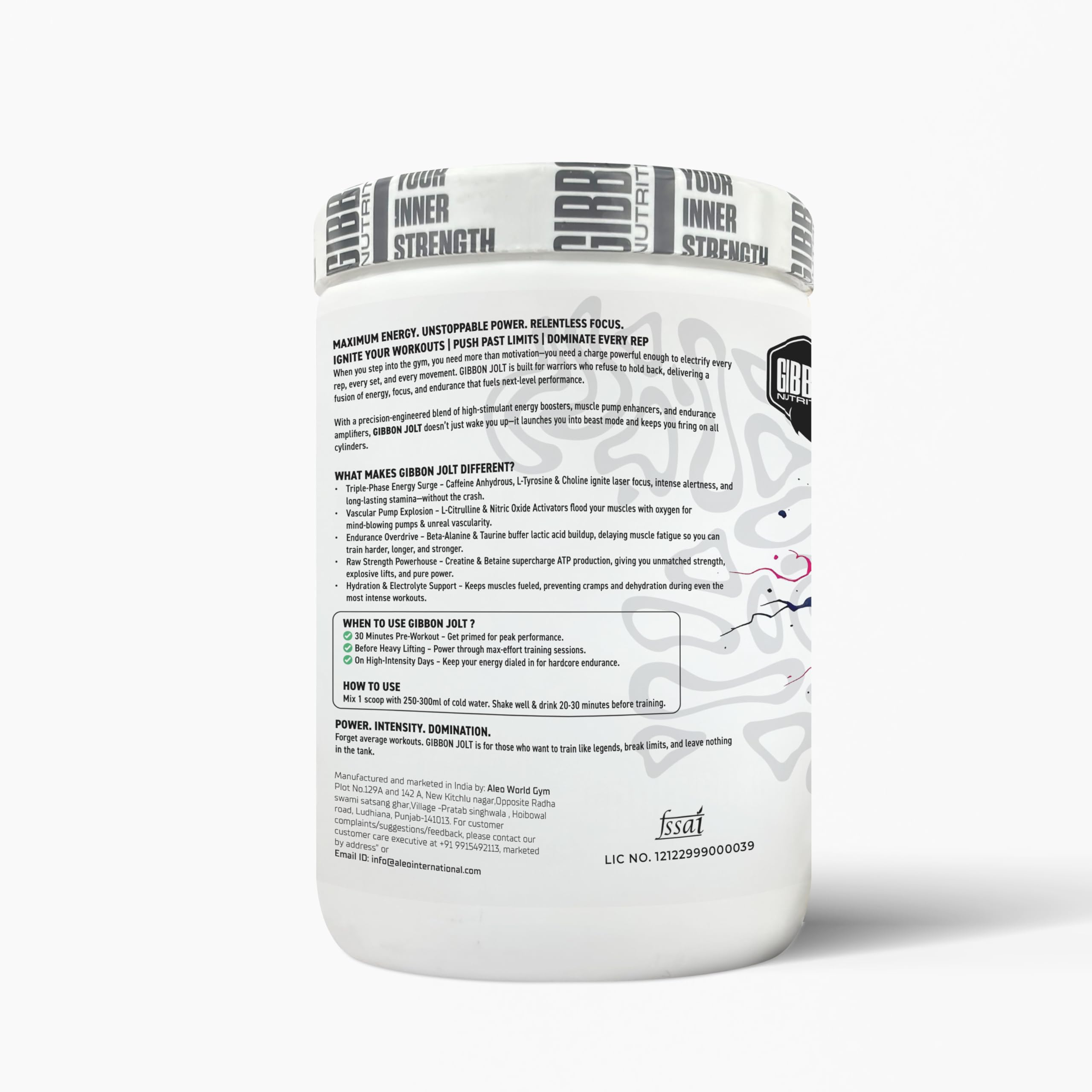GIBBON JOLT Fierce Pre-Workout 400g | 7000mg Citrulline, 5400mg Beta-Alanine, 300mg Caffeine, 1000mg Taurine | Zero Sugar, 25 Servings, Vegetarian, Gluten Free | Pinacolada Flavour — Amazon image 9