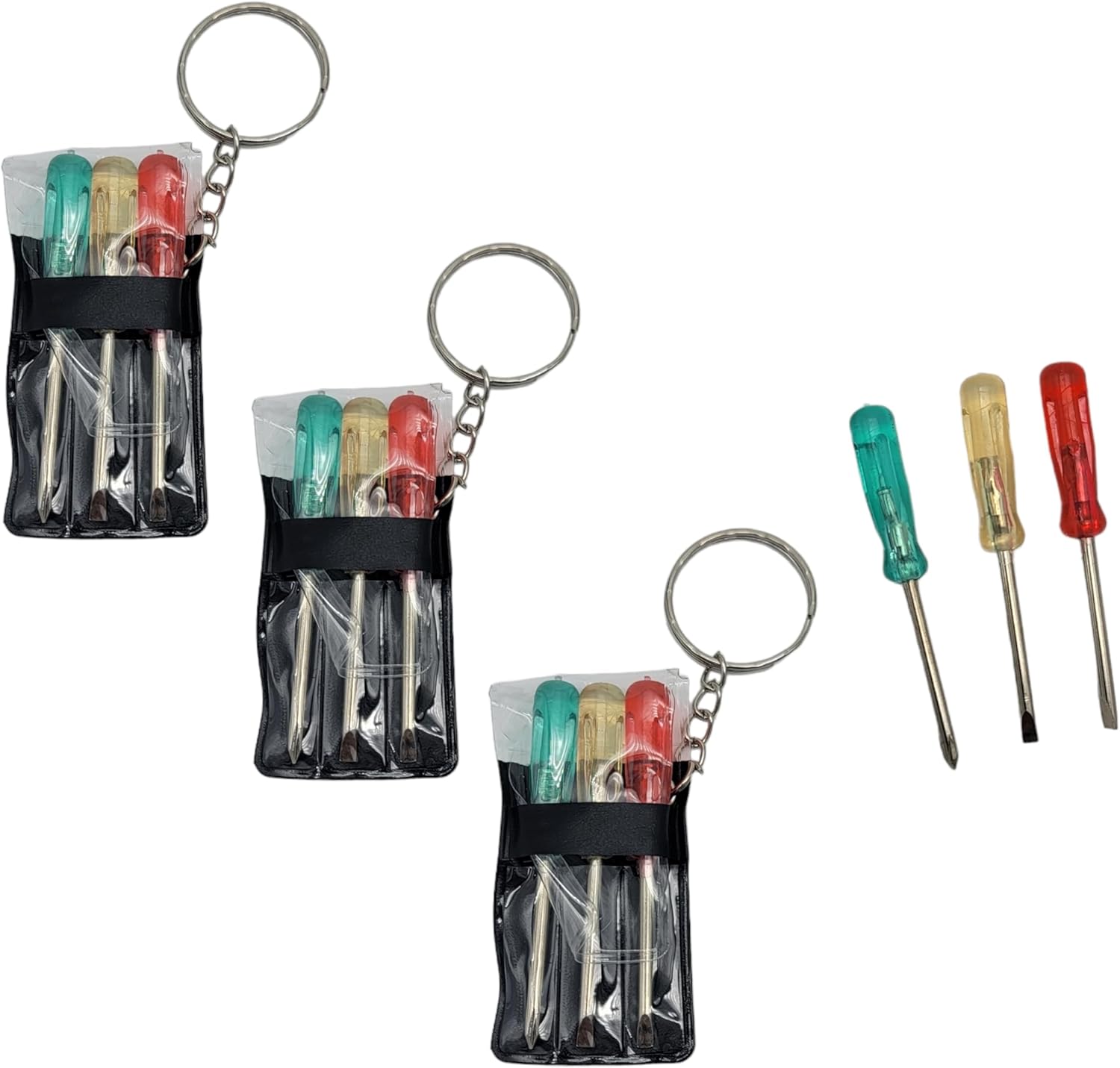 Mini Screwdriver Set Keychain with 3 Tools (12 Packs) (2.5") Miniature Metal Key Chains Includes 2 Flathead and 1 Crossing Screwdrivers in a Portable Pouch - Image 8