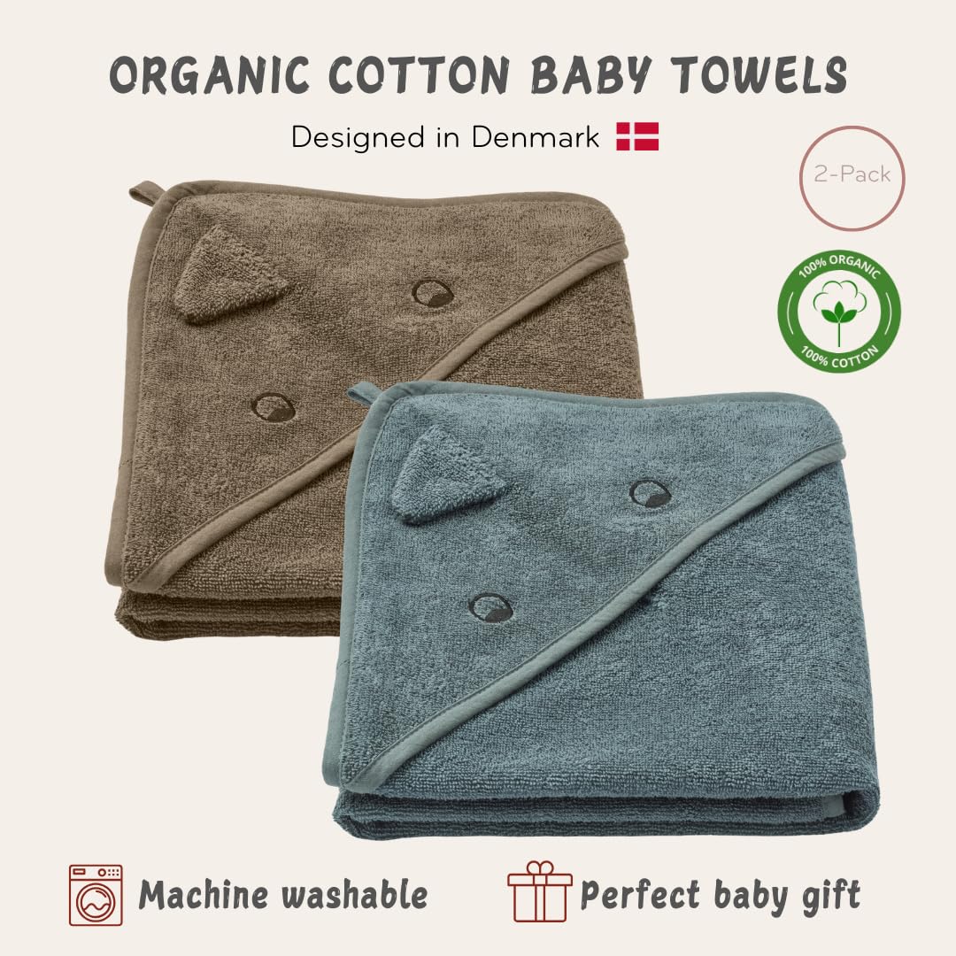 Denmark - Premium Bio-Baumwolle Baby-Badetuch - Kapuzenhandtücher für Kleinkinder und Babys für Neugeborene Mädchen und Jungen - Super weich und saugfähig, 32 x 32-2er-Pack (Handtuch Dino Green
