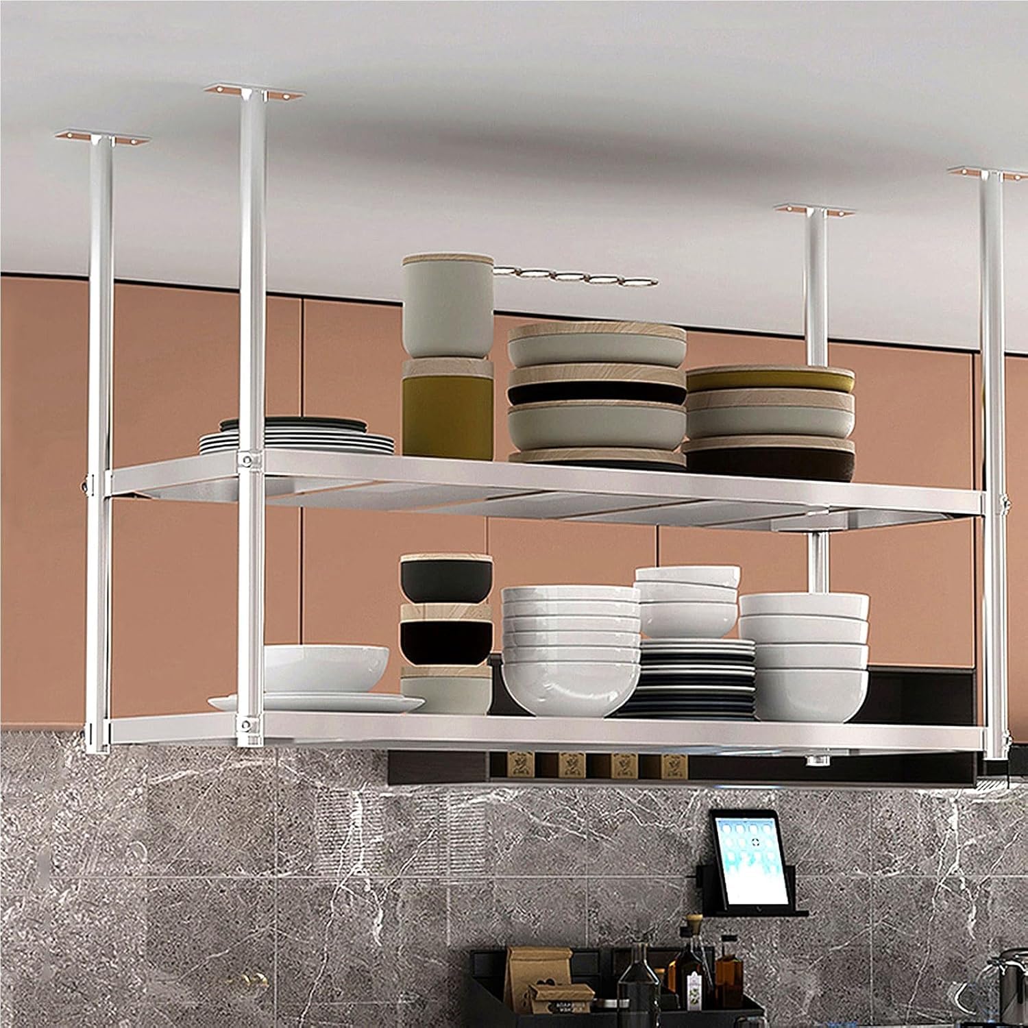 Support de plafond en acier inoxydable robuste pour casseroles et poêles