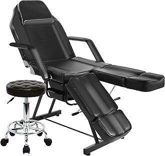 Tattoo Chair for Client, Facial Bed for Esthetician with Hydraulic Stool, Adjustable Massage Table with Split Legs Design, Professional Tilting Beauty Lash Spa Artist Salon Waxing Barber Equipment