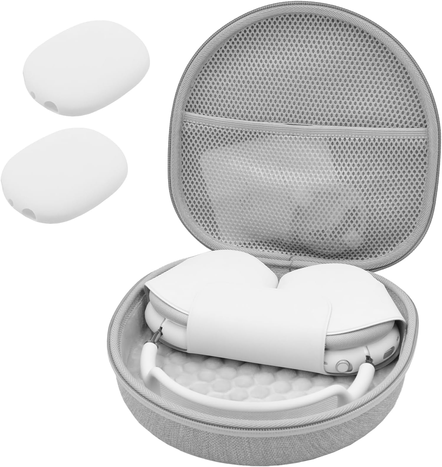 ProCase Airpods Max Case, Hard Travel Carrying Headphone Case with Silicone Earpad Cover & Mesh Pocket, Airpod Max Accessories Bag -Grey