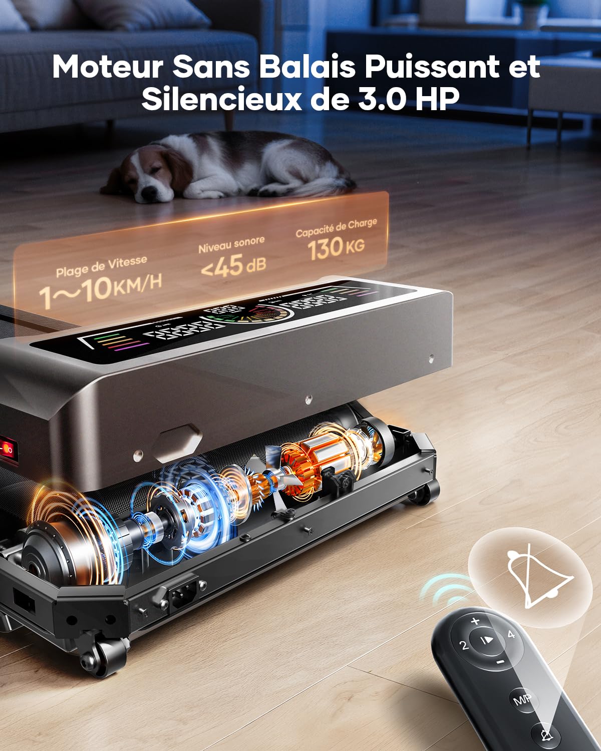 Tapis de Course électrique 2 en 1, 3.0 HP, Pente 0-5-10%, Vitesse 1-10 km/h, Compact sous Bureau