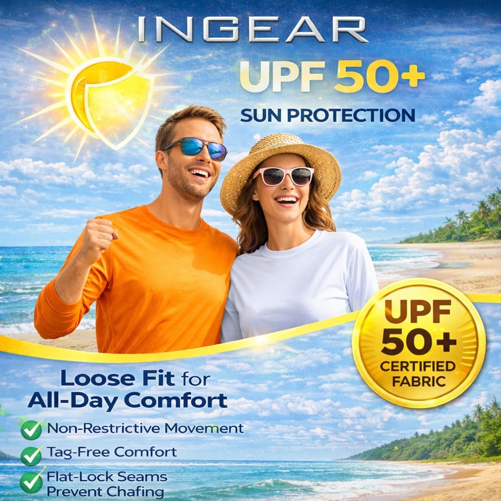INGEAR Swim Shirts for Men UPF50+ Sun Protection Shirts Mens Long Sleeve Mens Rash Guard