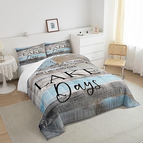 Miniatura 4 de Erosebridal Juego de ropa de cama para niños, juego de edredón de tablones de madera rústica, edredón retro de granja para niños, niñas,