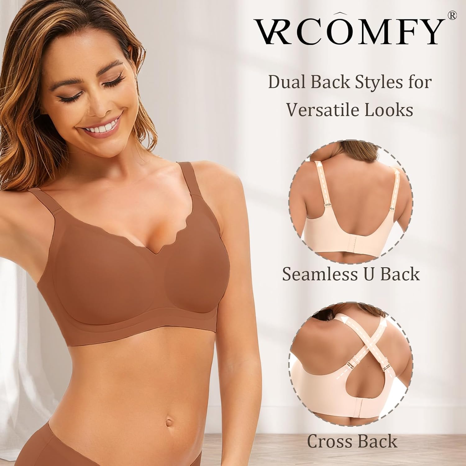 Wireless Bras for Women, Comfortable No Underwire Seamless Push Up Everyday Bras with Adjustable Straps - Image 4