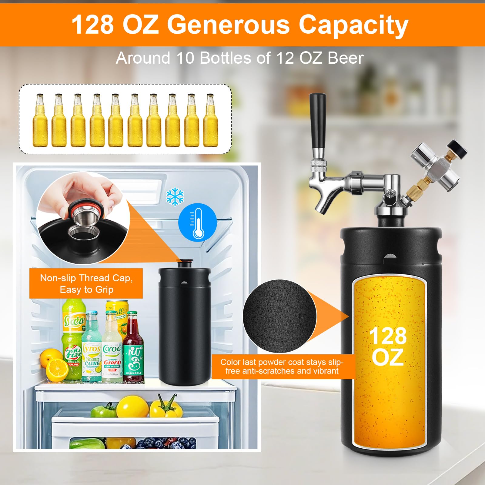 Mini sistema de grifo de barril de cerveza, barril de cerveza a presión de 128 onzas, jarra de barril de acero inoxidable 304 para mantener fresco y carbonatado, sistema dispensador portátil de