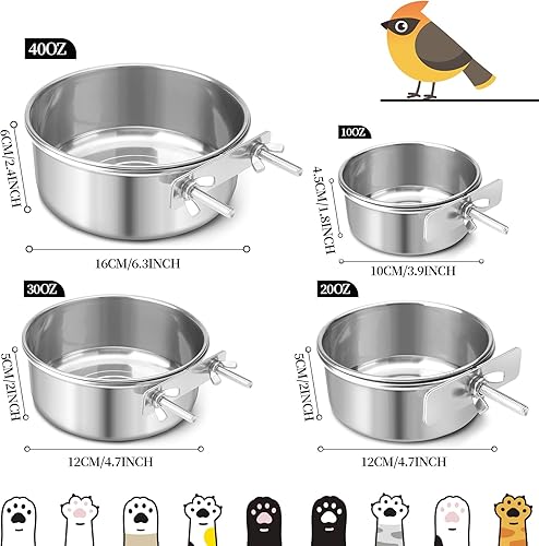 Miniatura 2 de Cuencos de acero inoxidable con abrazadera, comedero para pájaros, 10 onzas, 20 onzas, 30 onzas, para hámster de pájaro pequeño con soporte, cada