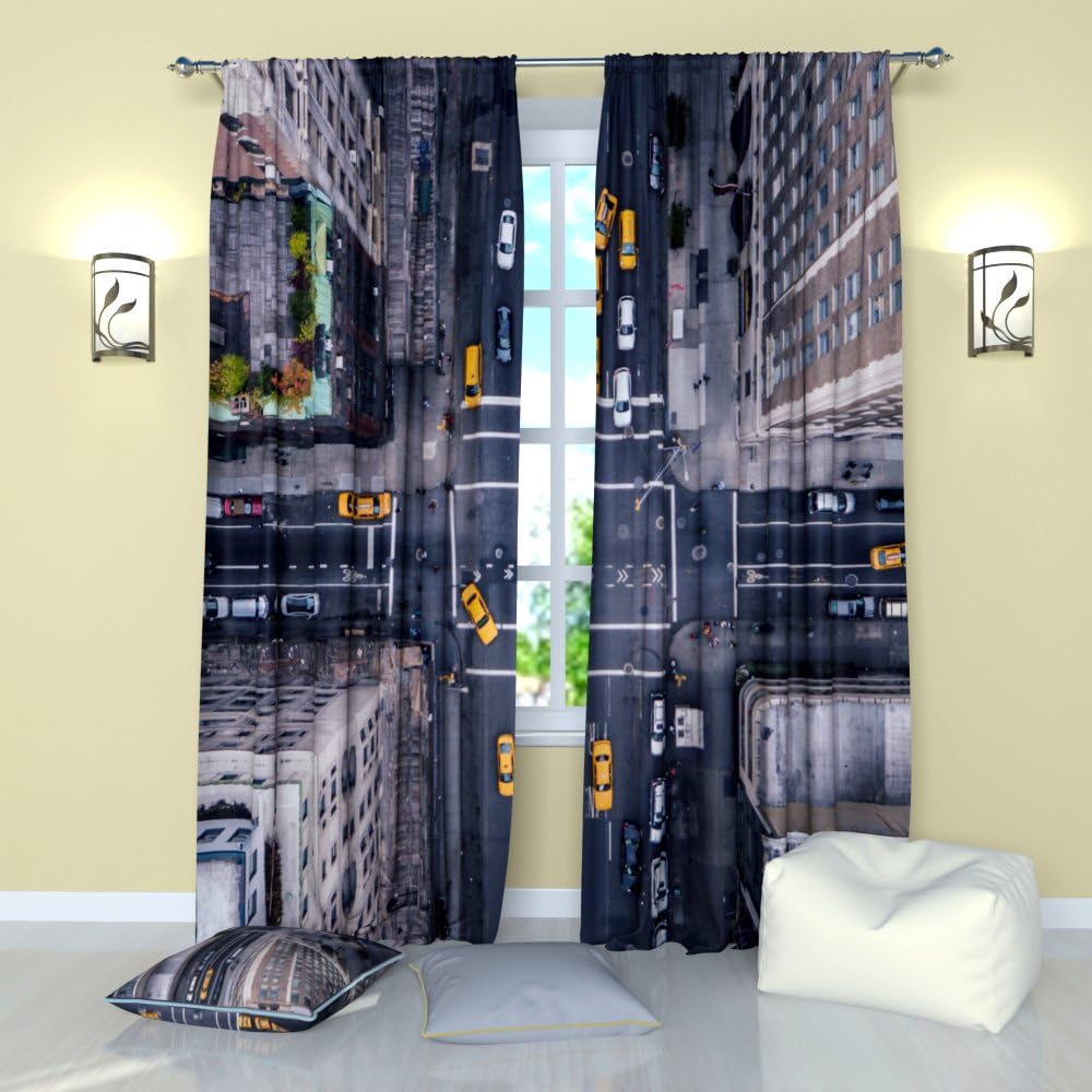 Factory4me New York City Curtains Top View. Window Curtain Set of 2 Panels Each W52 x L96 Total W104 x L96 inches Drapes for Living Room Bedroom Kitchen
