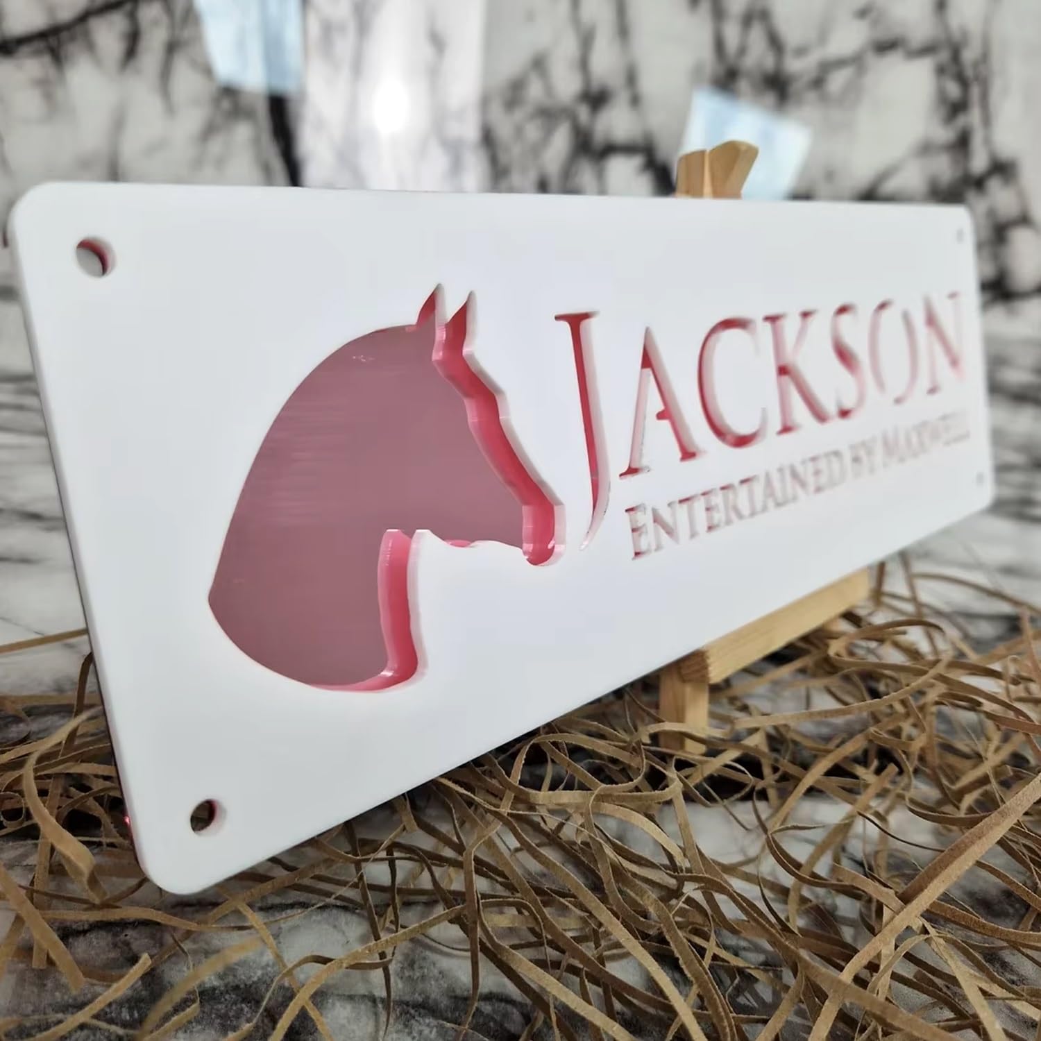 Custom Horse Stable Name Plate Horse Name Plaque, Custom Horse Stall Acrylic Sign For Farm Barn Sign, Customized Outdoor Horse Name/Number Door Sign Gift For Horse Lovers(White Rose)