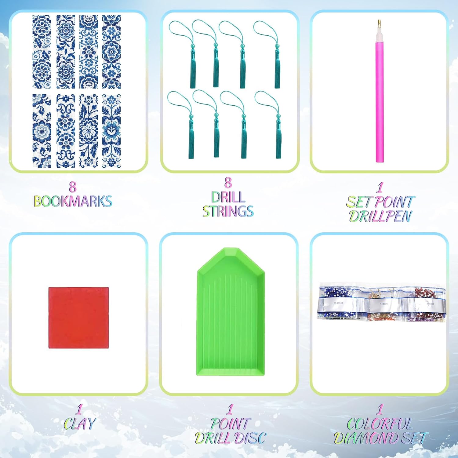 benikmake 8pcs Blue Pattern Diamond Drawing Bookmark Vintage Diamond Painting Bookmark Kits for Adult Chinese Style 5D Gem Art Book Marks for Beginner Craftsman 1.96x7.87in