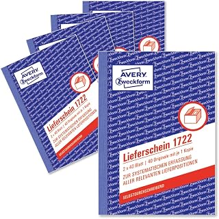 Avery 1722-5 entrega, DIN A6, auto-copia, 2 x 40 hojas/en paquete de 5, blanco, amarillo