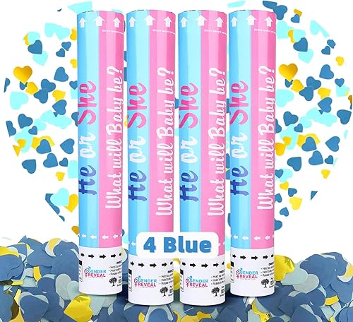 PFXNJDEQ Cañón de confeti para revelación de género, 4 azules para niño, color azul, decoración de revelación de género, ideas de revelación de