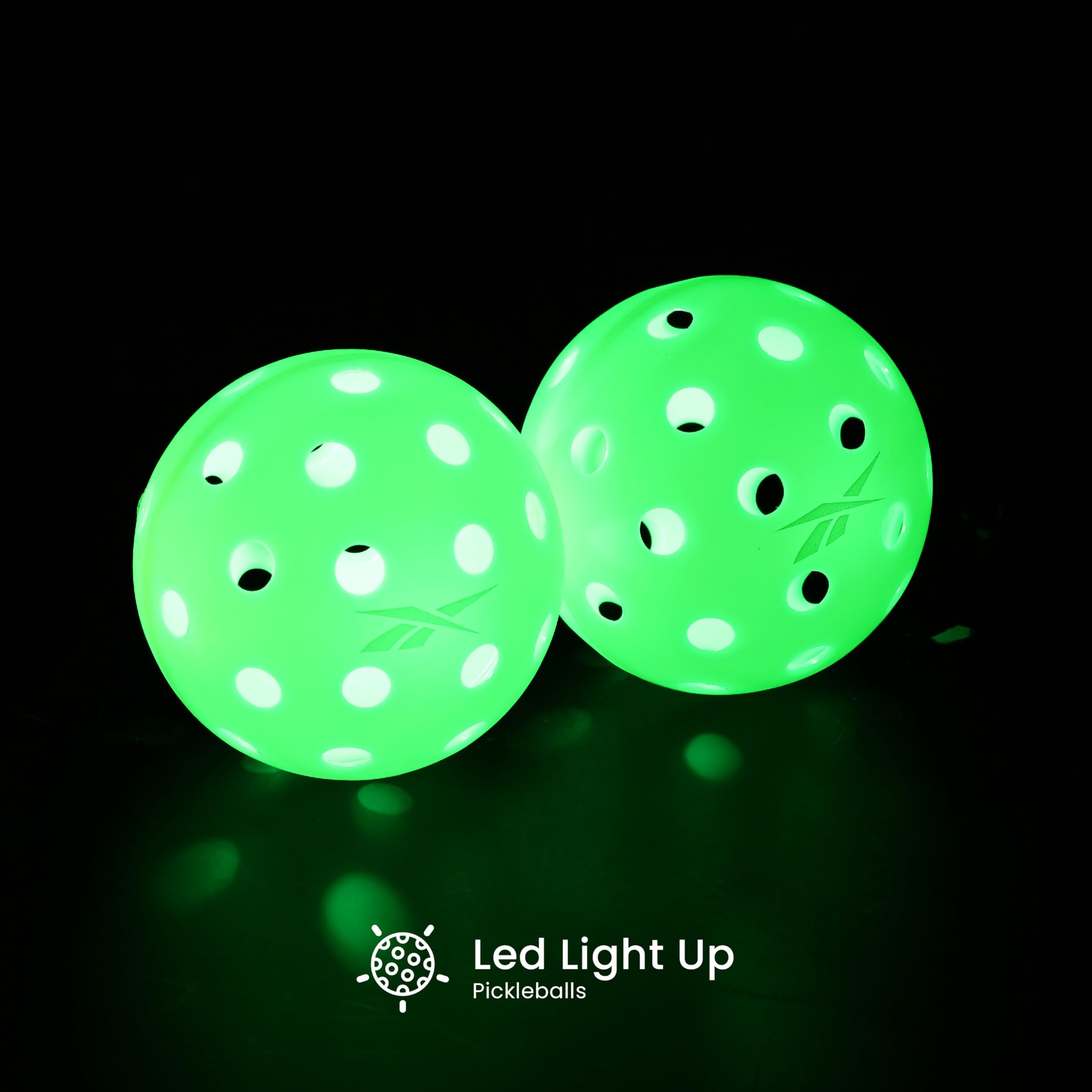 Reebok - LED-Pickleball-Set, hohe Sprungkraft, Outdoor-Pickleballs mit Präzision, 40-Loch-Muster, perfekt für nächtliche Spiele