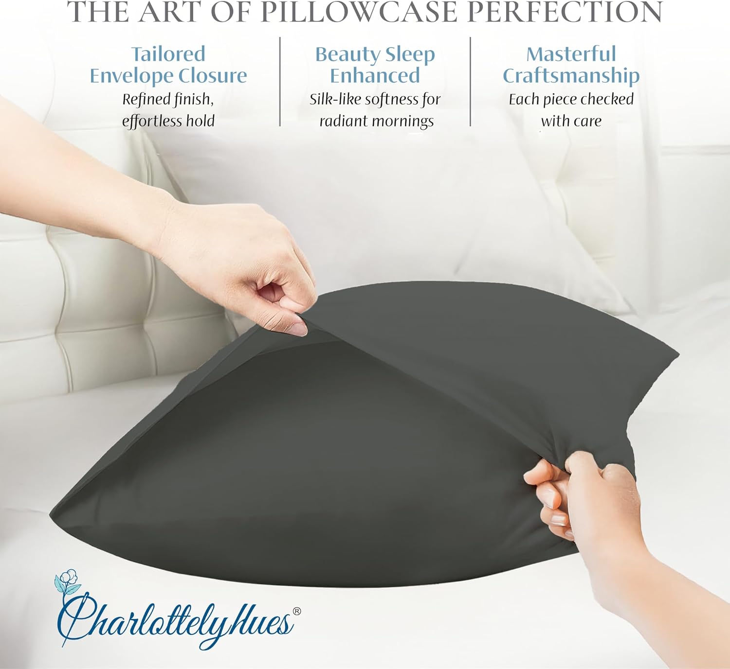 CharlottelyHues 1000 Thread Count Sheet Set 4 Piece 100% Egyptian Cotton Hotel Luxury Breathable Soft Snug Fit Sateen Finish Bed Sheets Fits Upto 18" Mattress (Dark Grey, Queen)