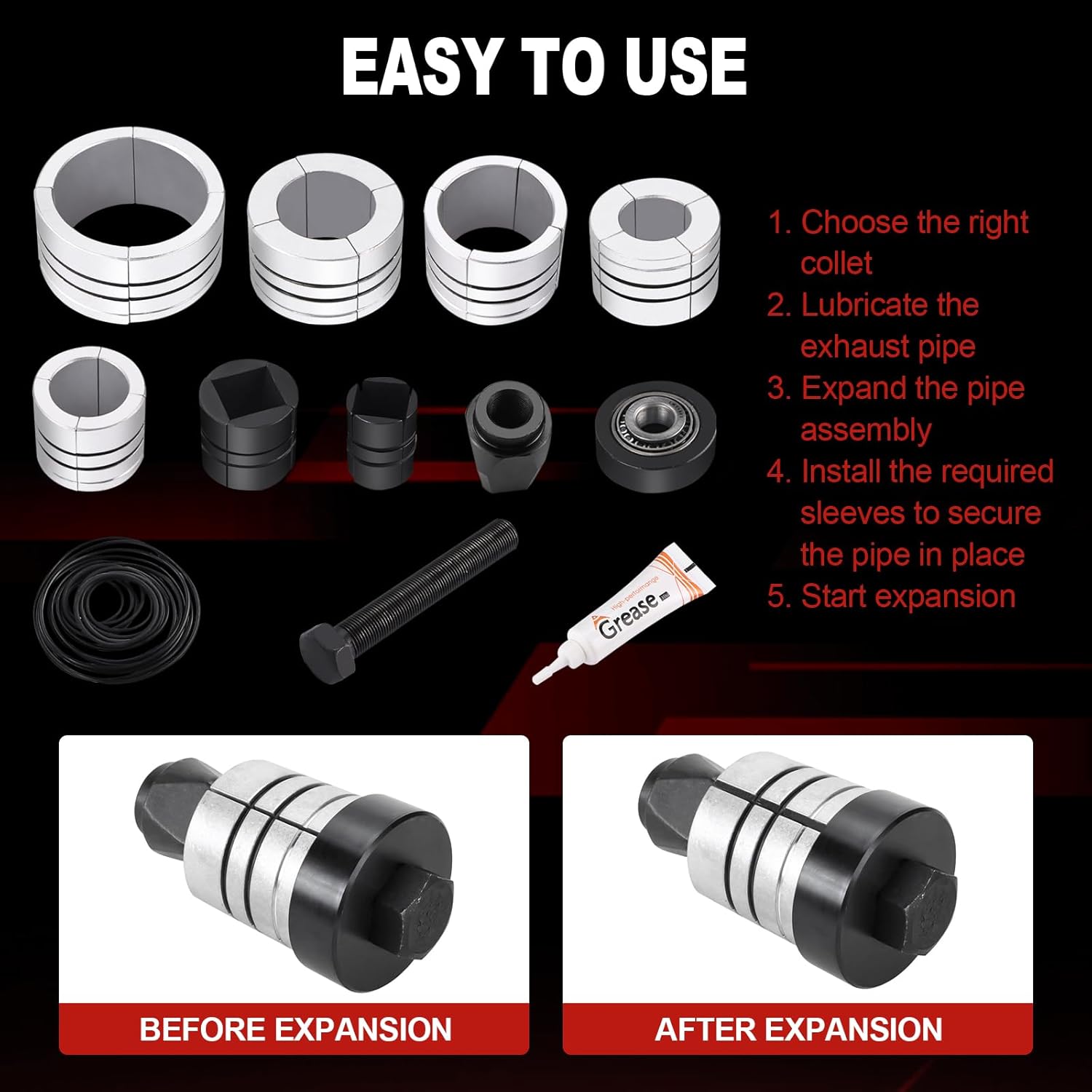 28 mm Exhaust Pipe Expander Stretcher Tool Kit 1-5/8 to 4-1/4 inch Muffler Pipe Spreader Tool for Tail Pipe Tube with Storage Case