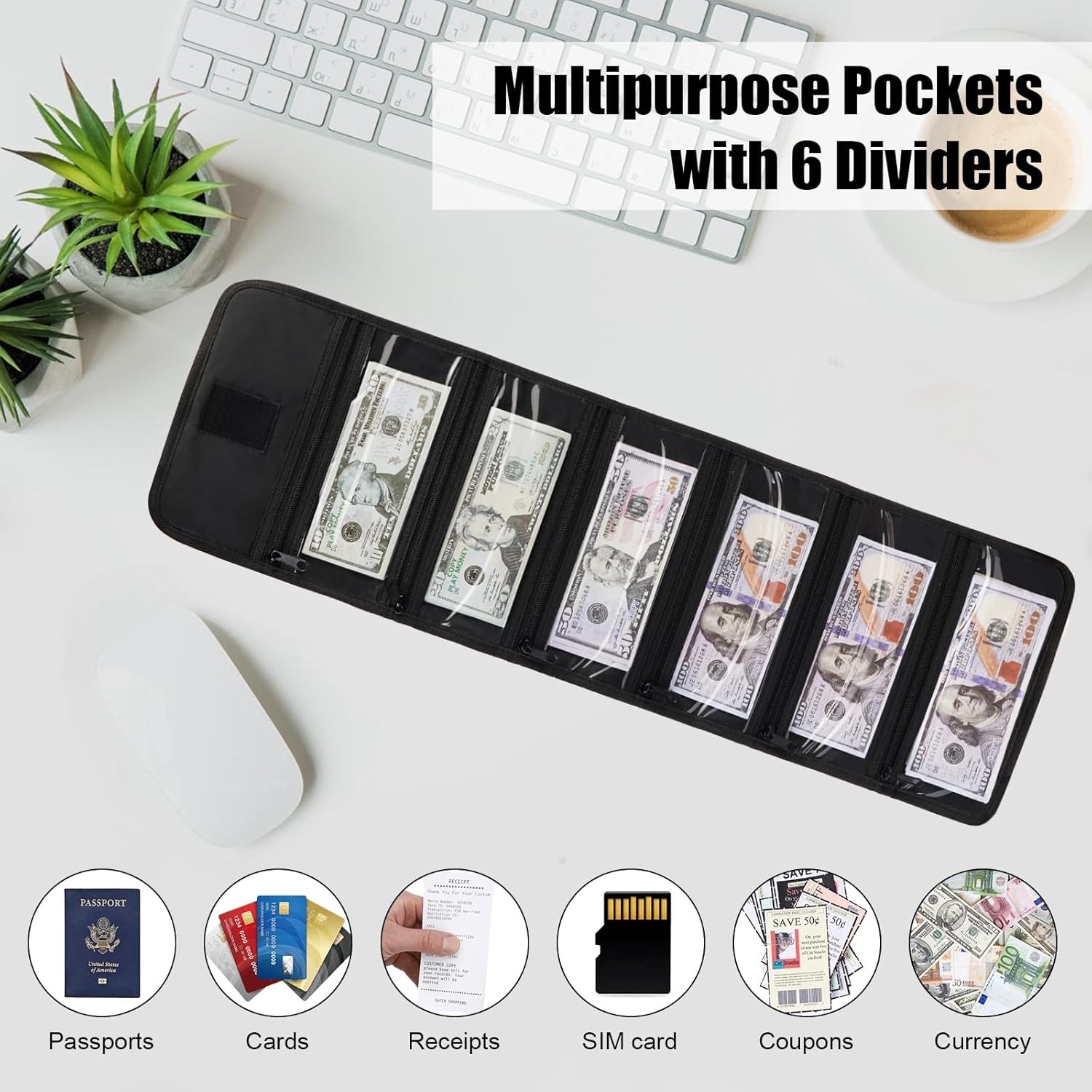Money Wallet Multipack Cash Organizer - 6 Zippered Money Pouch Envelope Wallet for Travel Budgeting, Receipts - Image 4