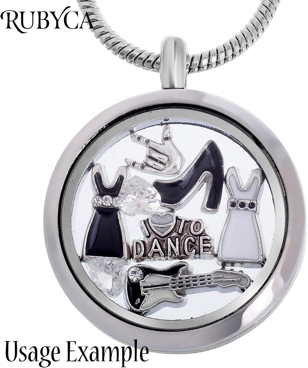 RUBYCA Living Memory Floating Charm Round Glass Locket Pendant Necklace 20 Inches 10pcs Silver Color