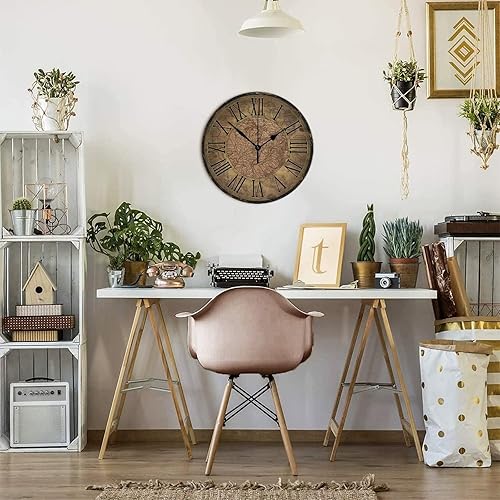 Miniatura 6 de Reloj de pared de madera de estilo vintage, mapa del viejo mundo, 15 pulgadas, moderno, redondo, de madera, silencioso, funciona con pilas, estilo