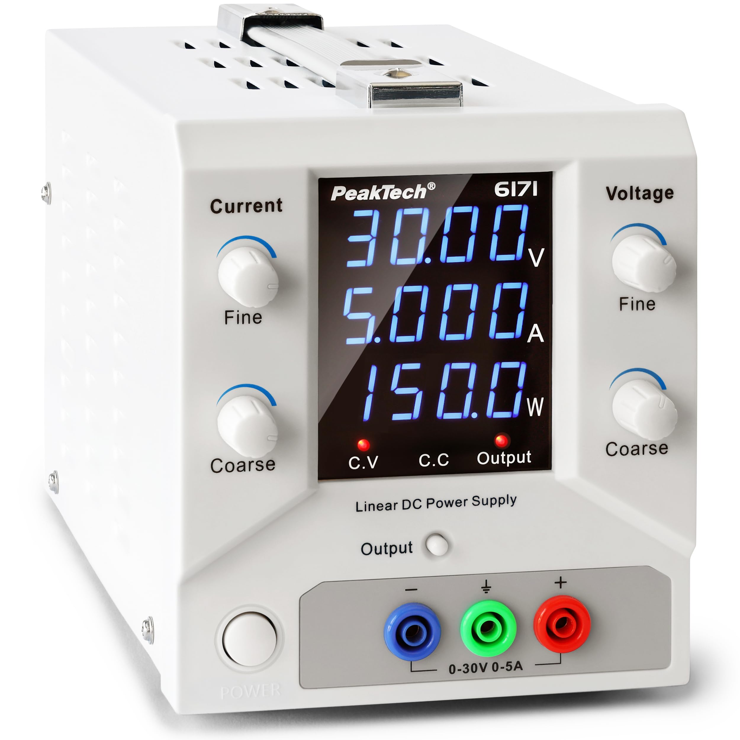PeakTech 6171 - Alimentatore da laboratorio 0-30 V/0-5 A DC SELV lineare con trasformatore di separazione, alimentatore di rete da laboratorio