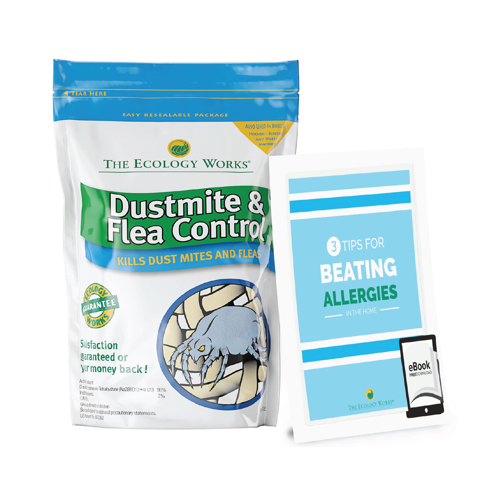 Dust Mite and Flea Control Powder (2lb) - Dust Mites Remover + Flea Killer for Allergy & Asthma Relief - Gentle Formula for Allergies & Cleaning in Home, Carpet, Bed, Pet Bedding, & Furniture