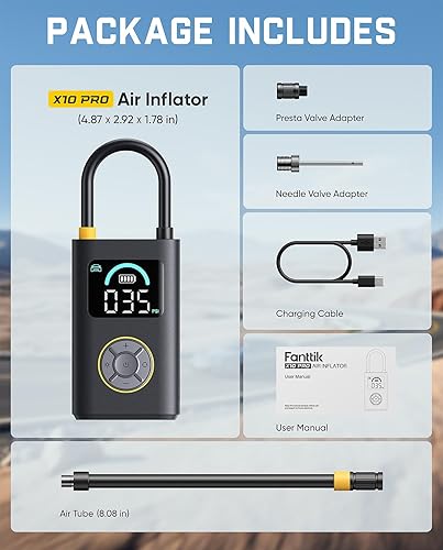 Miniatura 9 de Fanttik Inflador de neumáticos portátil X10 Pro para coche compacto, compresor de aire de inflado rápido de 35 segundos con manómetro digital y