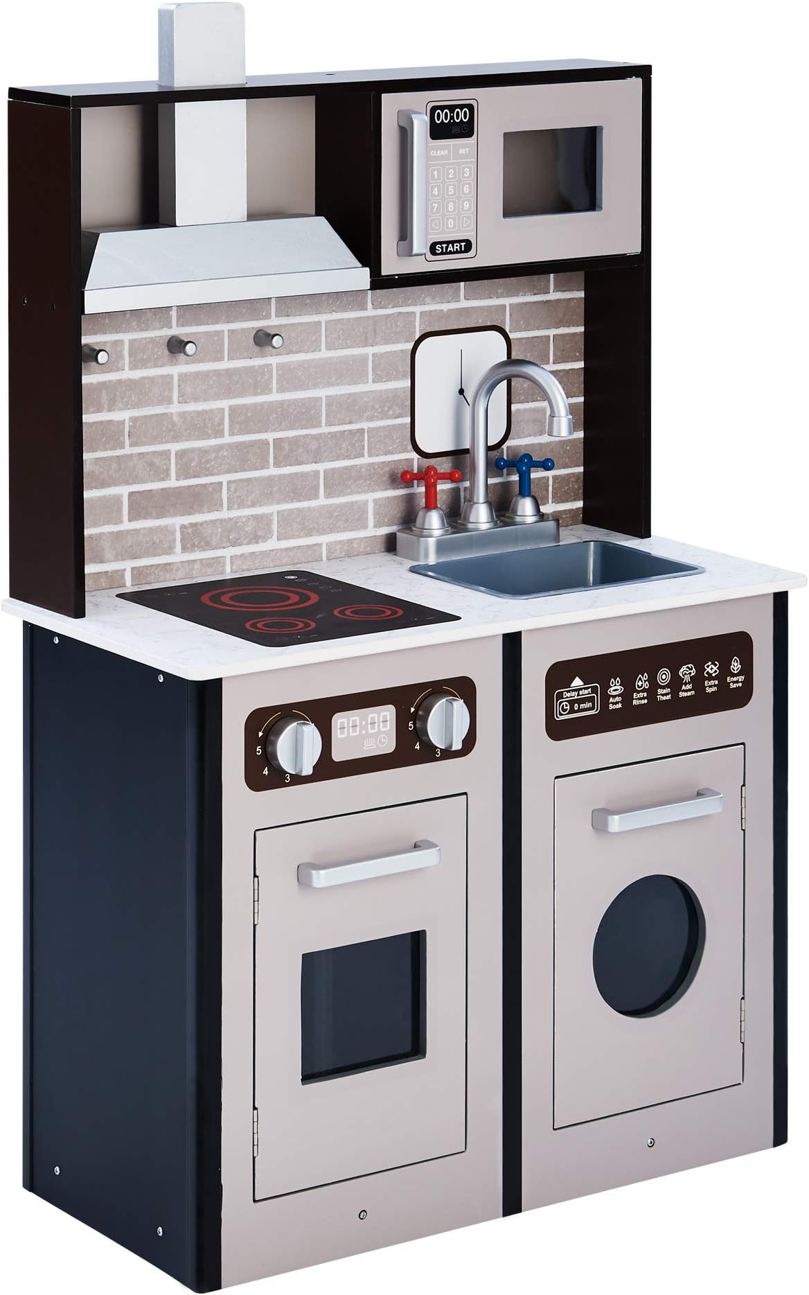 Little Chef Burgundy Classic Kids Toddler Toy Pretend Play Kitchen Set Playset - Expresso/Black