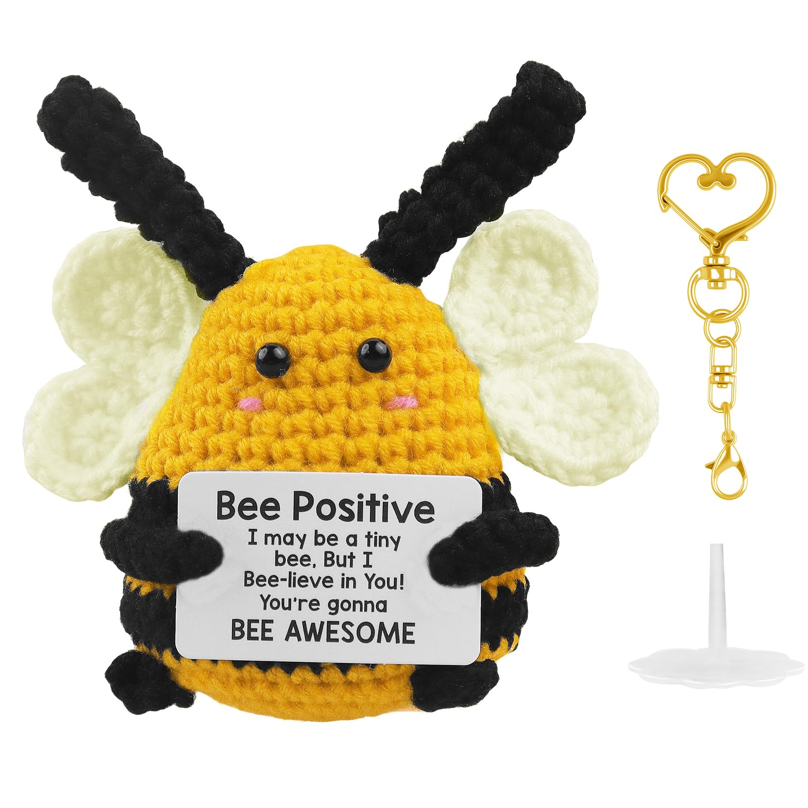 IncreDecor Positive Crochet Animals Bee Decor Easter Basket Essentials Cute Stuff Mothers Day Gifts for Mom Grandma Best Friends Teacher Coworker
