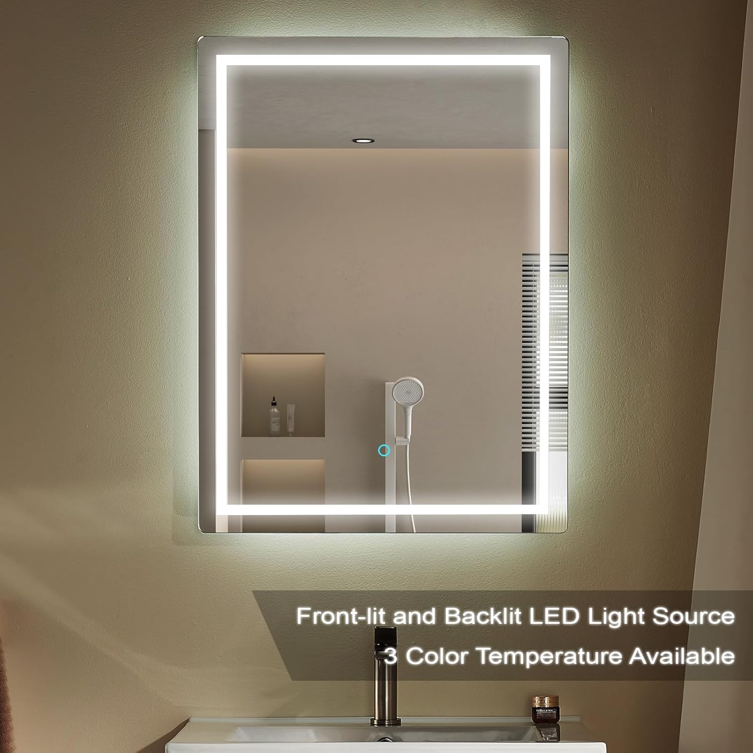 Bathroom Vanity, PVC Bathroom Vanity, Vanity with Bathroom Sink Drop in, LED Black Metal Framed Bathroom Mirror Combo (2 Doors and 1 Drawer, Undersink, LED Framed Mirror)