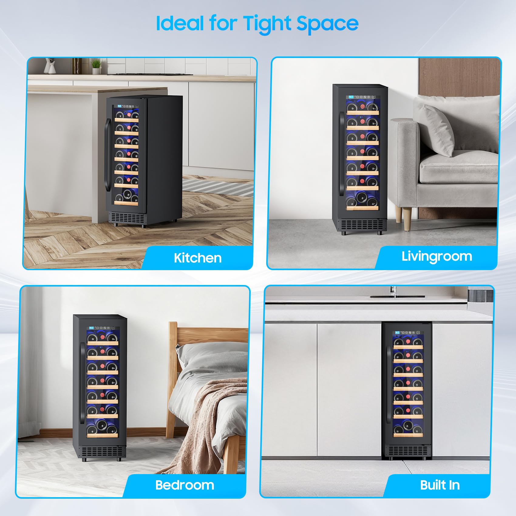 21 Bottle Wine Fridge Small 12inch Refrigerator Freestanding/Built In, 2cu.Ft Compressor Wine Cooler W/Lock & LED Display, 41℉-64℉ Digital Temperature Control Fridge For Cubicle, Under Counter Bedroom on Fridge.com - View 2