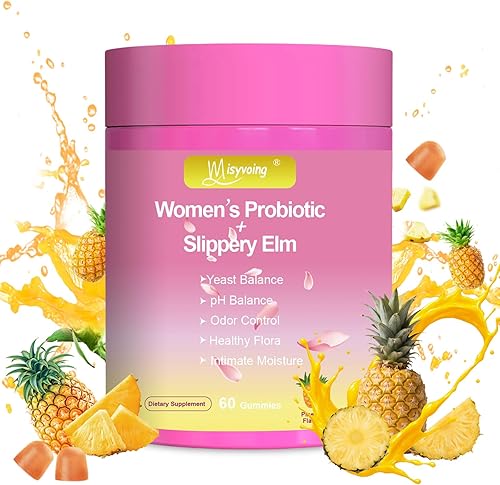 Her Juicy - Gomitas de probióticos femeninos para el equilibrio del pH, olmo resbaladizo, mezcla de lactobacillus, apoyo intestinal e inmunológico,
