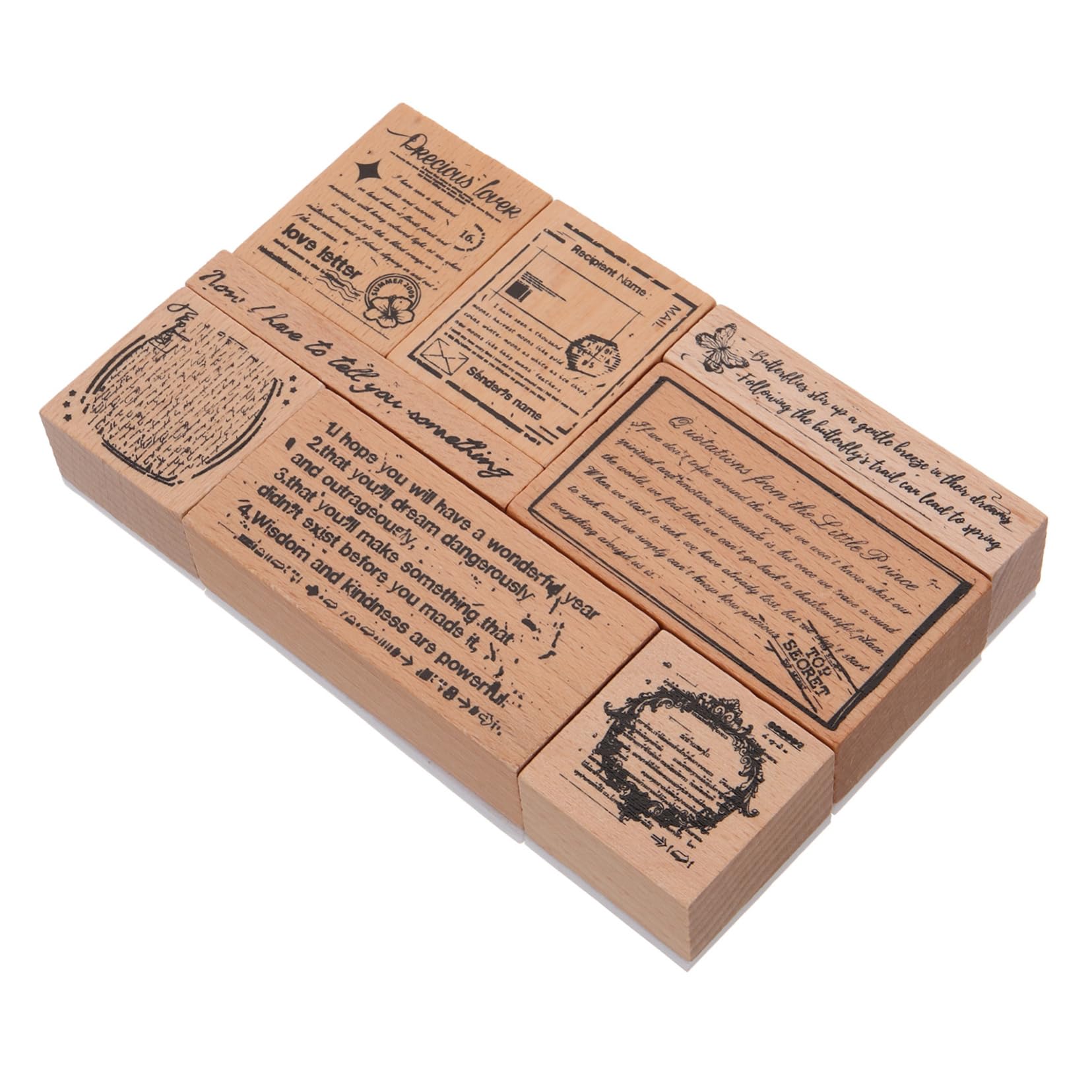 5 Set Sigillo Di Legno Kit Strumento Per Album Chiaro Libro Di Scarto Etichetta Diario Spazzatura Impressioni Timbri Numerici Lettera Forniture Di Giornale Film 8 Pezzi * 5 NUOBESTY