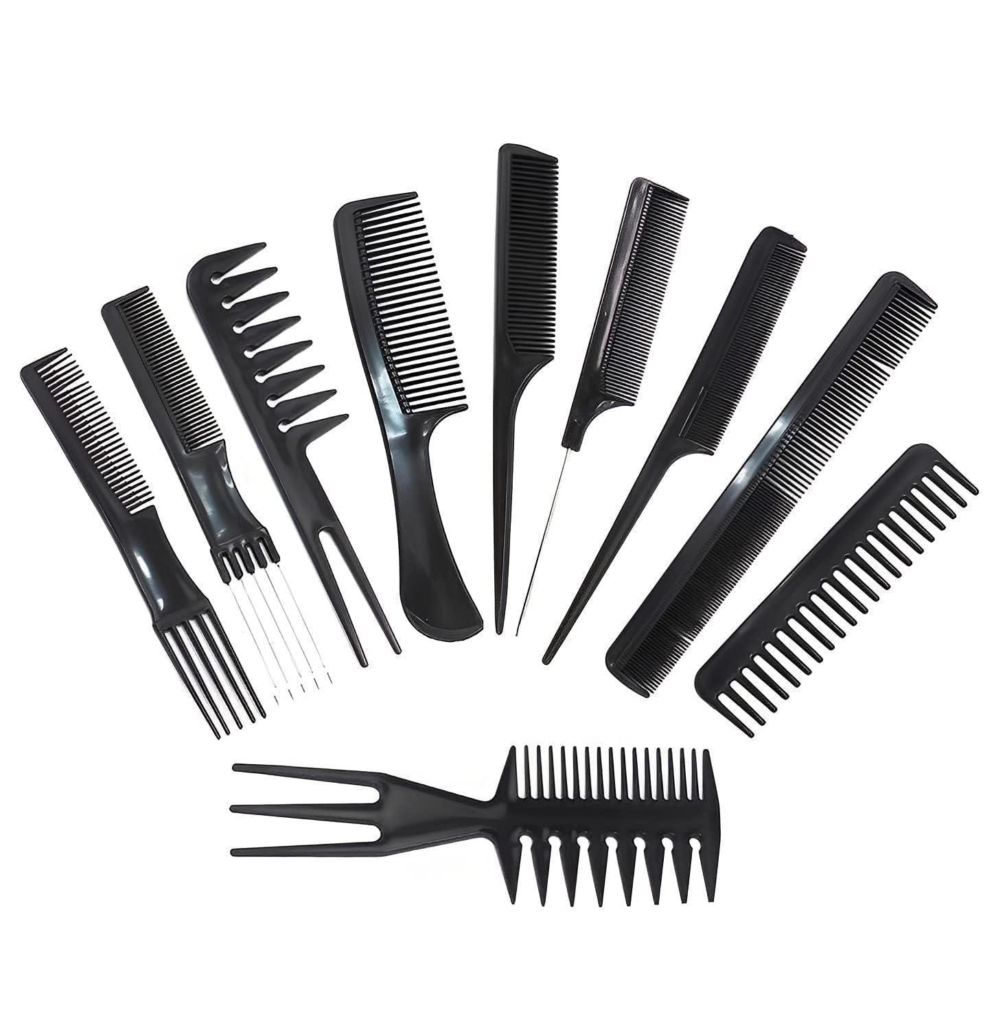 Set of 10 Pcs Hair Cutting & Styling Comb Kit Multipurpose Salon Hairdressing Barber Combs Professional Comb Kit with Hair Styling Section Clips | Styling Barber Comb Kits-image-39