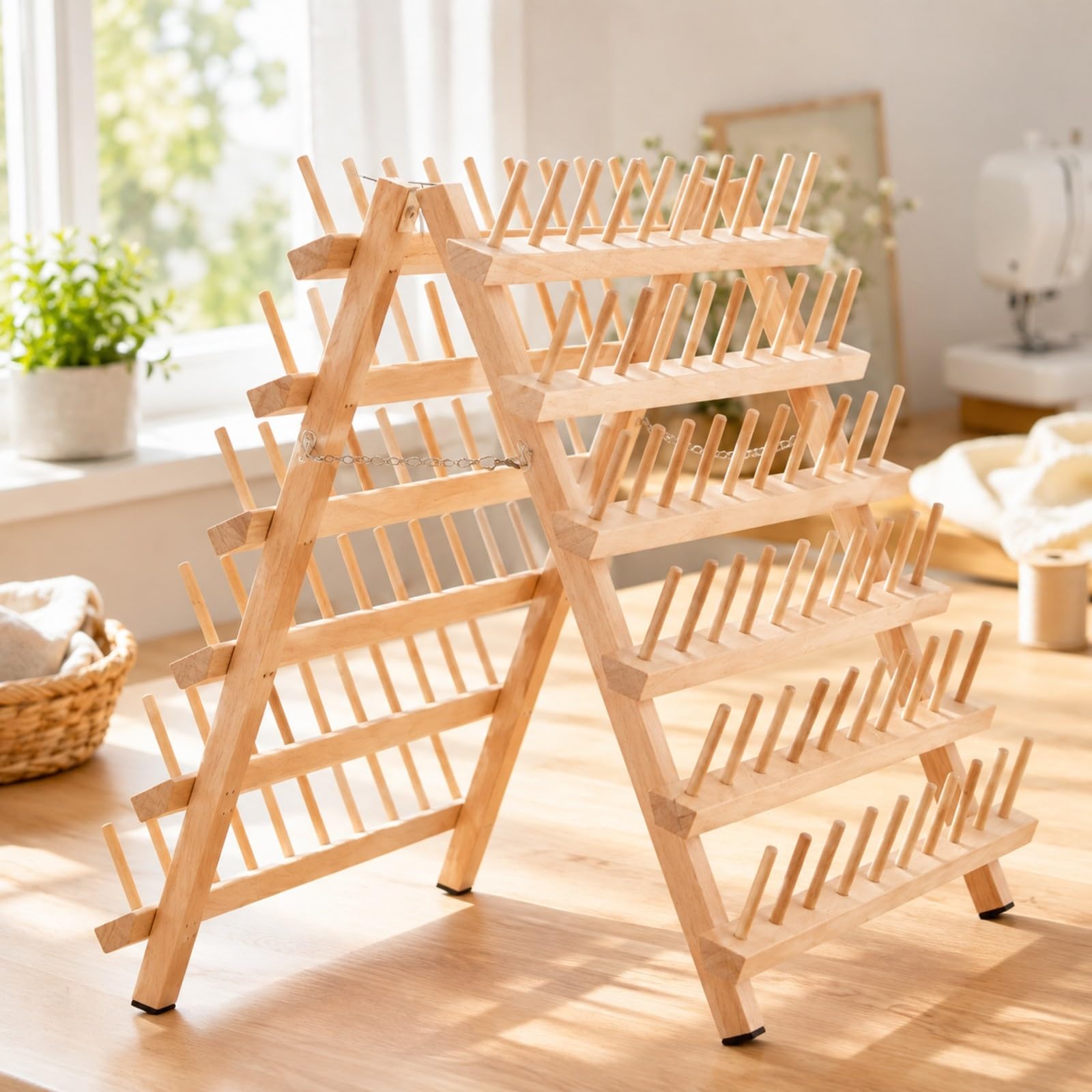 Estante Organizador Carretes Hilo en Perchas Giratorias Plegables para Salones Belleza y Costura