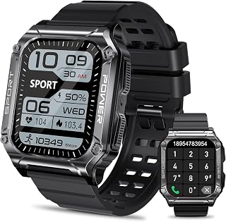 Military Smart Watch, Waterproof Smart Watches for Men (Call Receive/Dial), 1.96'' HD Tactical Outdoor Smart Watch with Heart Rate Monitor, 100+ Sports Modes Fitness Tracker for iPhone Android