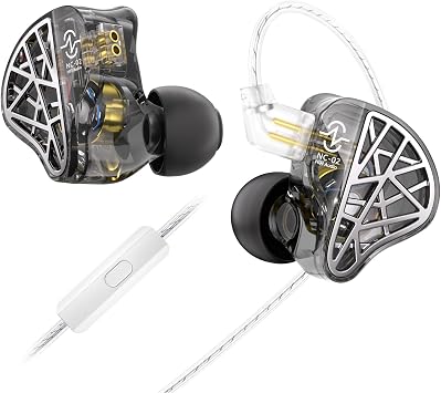Wired Gaming Earbuds, CCZ NC02 in Ear Monitors, HiFi in Ear Headphones with 1DD 10mm Dynamic Driver, High-Resolution Composite Magnetic Wired Earphone, in Ears for Singers Musicians Black, with Mic