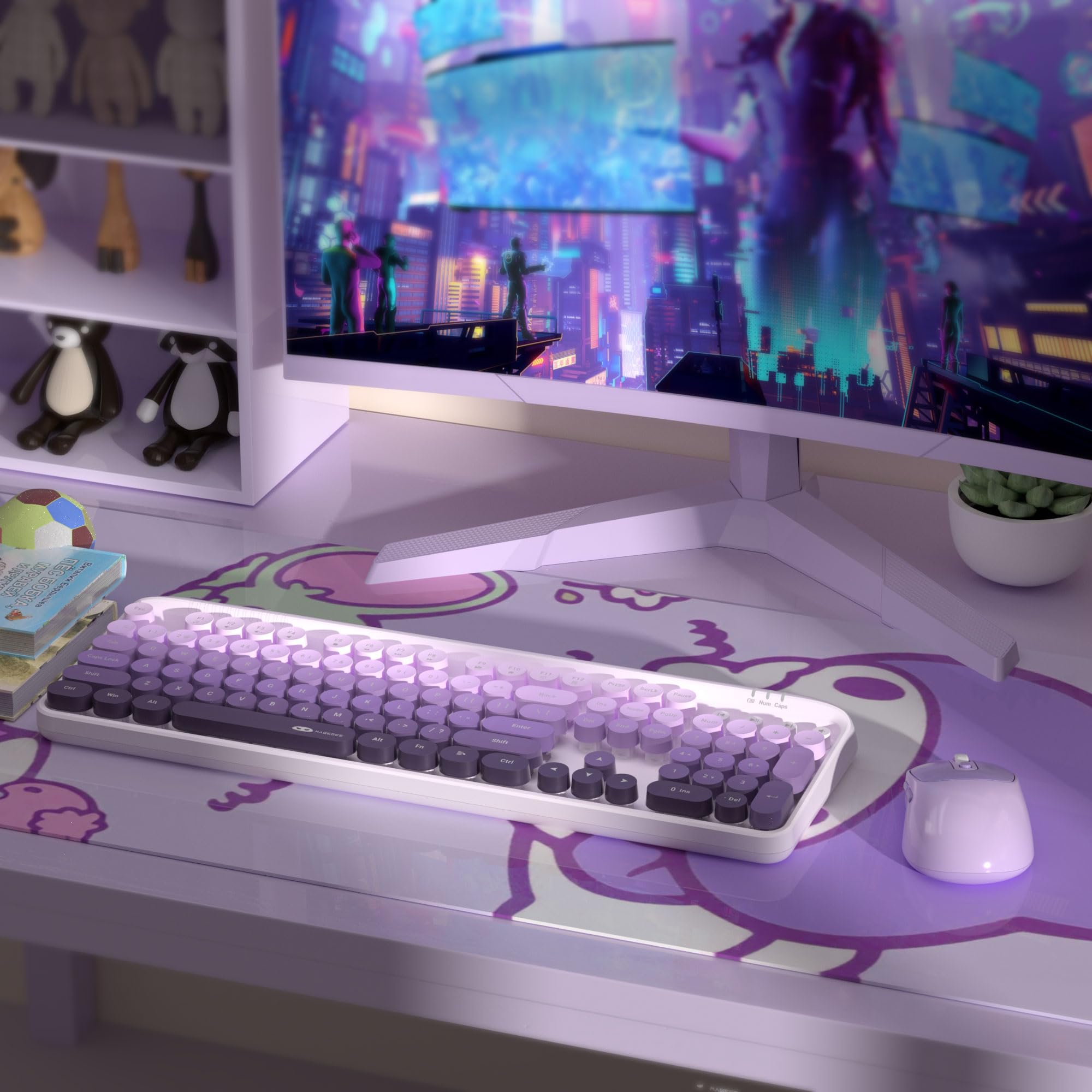 Snapklik.com : Wireless Keyboard And Mouse Combo Round Keycaps Retro ...