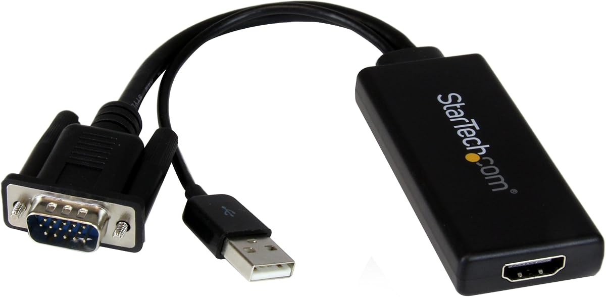 Adaptador VGA a HDMI con Audio USB - Convertidor VGA a HDMI para su computadora portátil/PC a HDTV - Conector AV a HDMI (VGA2HDU), Negro | Convertidor de PC a HDTV alimentado por USB, instalación Plug and play, conector AV a HDMI, ordenador portátil/PC a HDTV, plug-and-play