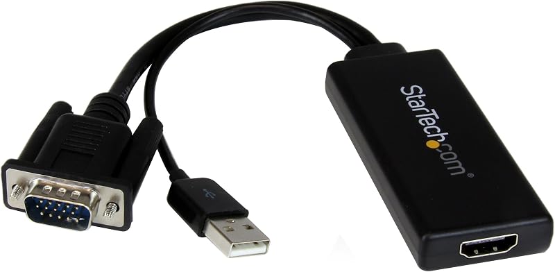 Adaptador VGA a HDMI con Audio USB - Convertidor VGA a HDMI para su computadora portátil/PC a HDTV - Conector AV a HDMI (VGA2HDU), Negro | Convertidor de PC a HDTV alimentado por USB, instalación Plug and play, conector AV a HDMI, computadora portátil/PC a HDTV, plug-and-play