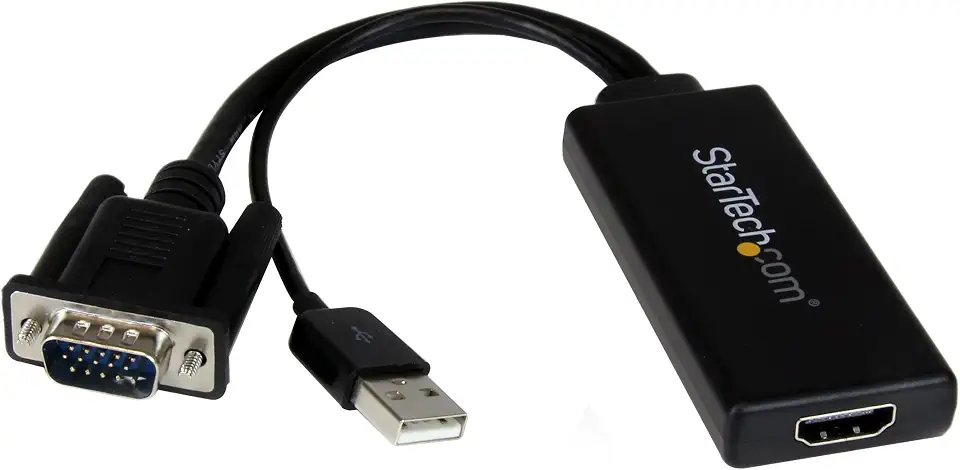 Startech VGA2HDU VGA to HDMI Adapter with USB Audio - Black | USB-powered PC to HDTV converter, Plug and play installation, AV to HDMI connector, Laptop/PC to HDTV, plug-and-play