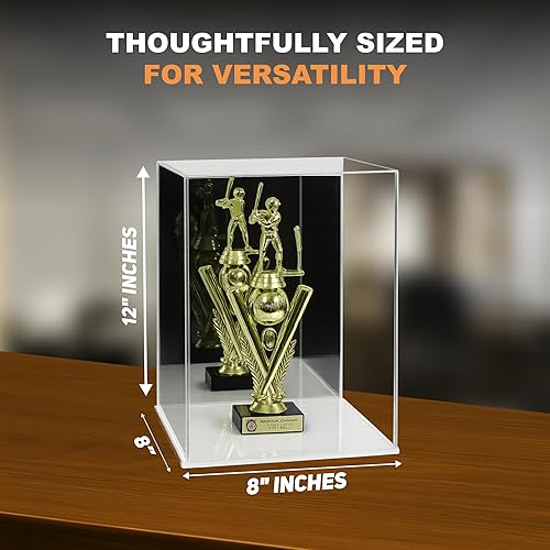 Vista 466 de Better Display Cases Versátil vitrina de acrílico transparente - Caja rectangular grande con base blanca 18" x 12" x 3" (BK09)