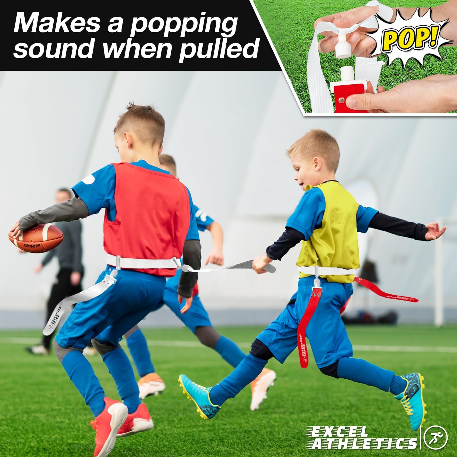 Adjustable Flag Football Set Youth, Kids & Adult with 14 Player Belts & 28 Football Flags (Red & White)