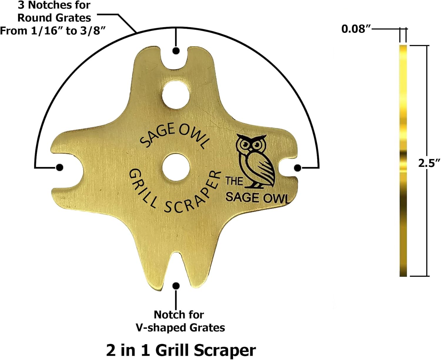 Sage Owl Bristle-Free Brass BBQ Grill Scraper with 17.5” Handle – Safe Grill Cleaner for Outdoor Grills, Porcelain, Cooking Gadgets, Barbecue Grilling Tools and Accessories - Gifts for Boyfriend