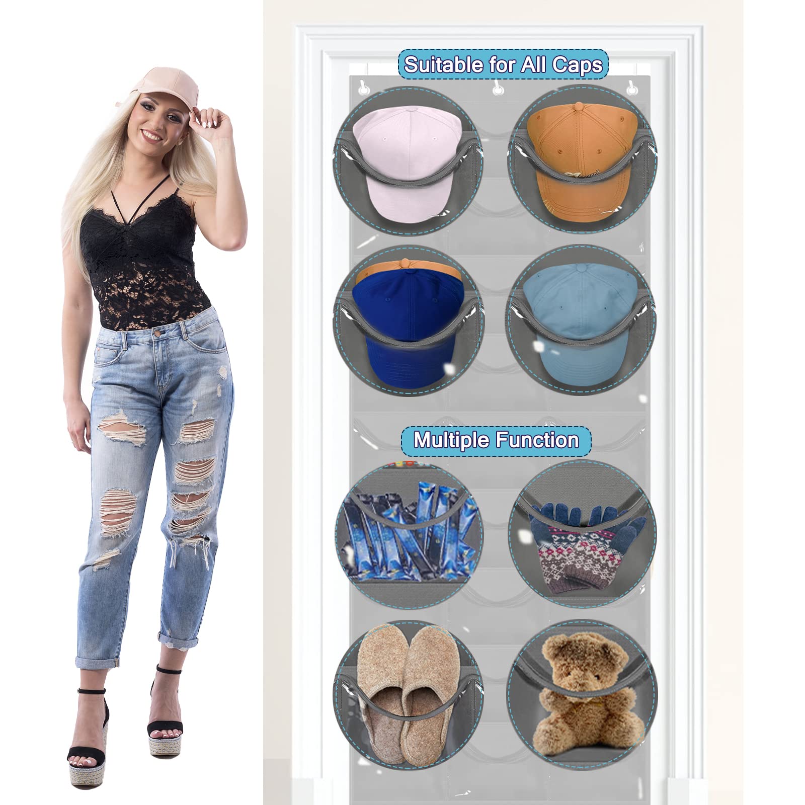 Fixwal Hut-Organizer 27 Taschen - Tür-Aufhänger Für Baseballkappen