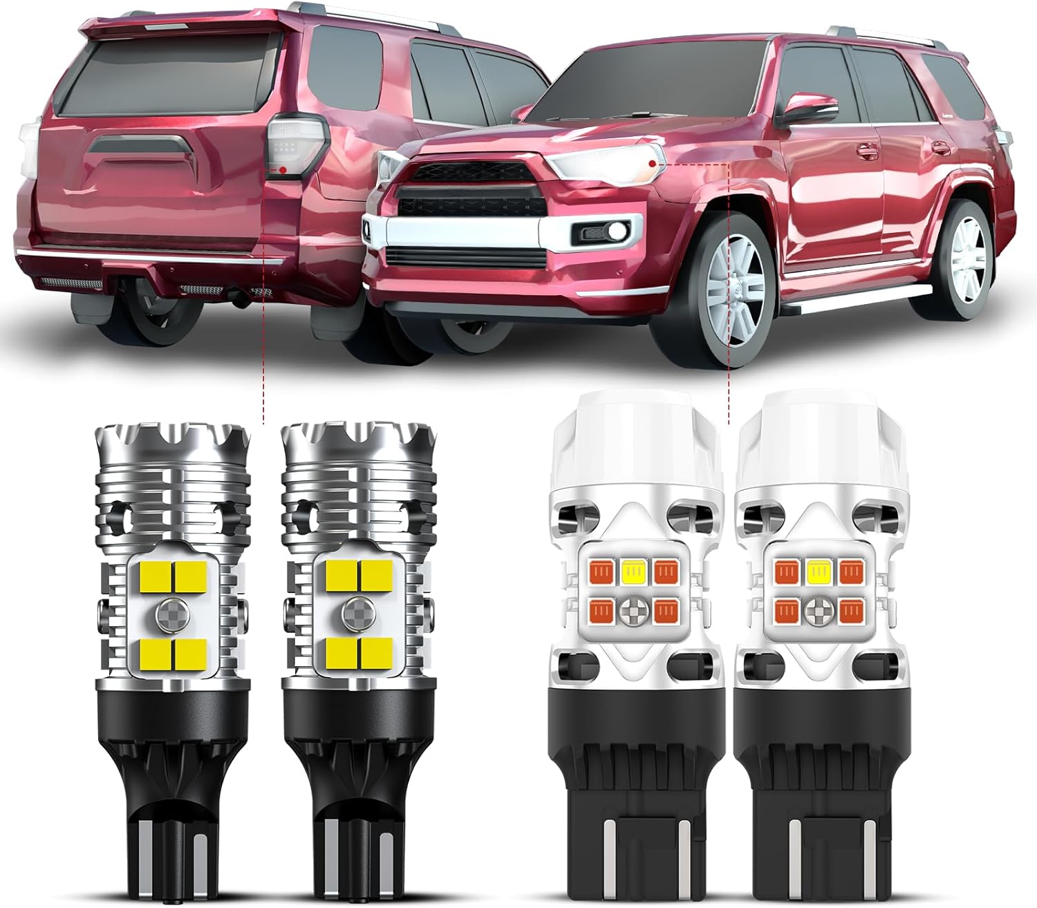 LASFIT T3 7443 Switchback White/Amber Front Turn Signal 921 LED Bulb Reverse Light 912 Back Up Built In Resistor for 2012-2024 Toyota Camry, 2014-2024 4runner, 2013-2023 RAV4 DRL Parking Light(4pcs)