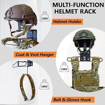 EMERSONGEARS Tactical Hanger Wall Mount, Metal Helmet Stand Plate Carrier Belt Gloves Hanger Sturdy Save Space Organizer for Airsoft Cycling Display