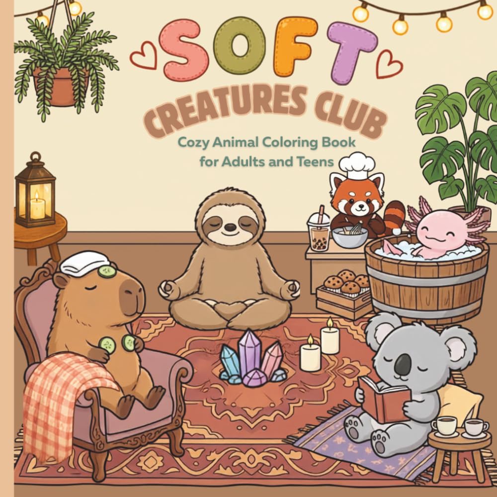 Soft Creatures Club: Cute & Cozy Coloring Book for Adults, Teens, and Kids | Relaxing Animal Scenes for Cozy Coloring Moments