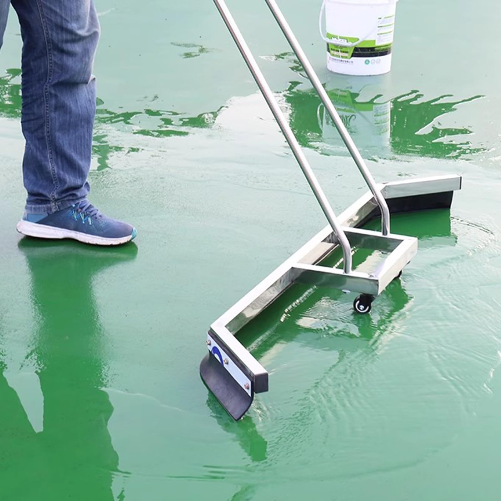 rasqueta de Agua de Aluminio. Carrito Limpiador con empujador de Agua Plateado de 1,5 m de Ancho con Ruedas, asa y Tiras reemplazables